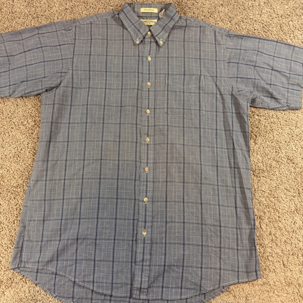 Vintage Saddlebred Shirt Mens XLT Blue Plaid Short Sleeve Button Down Tall USA